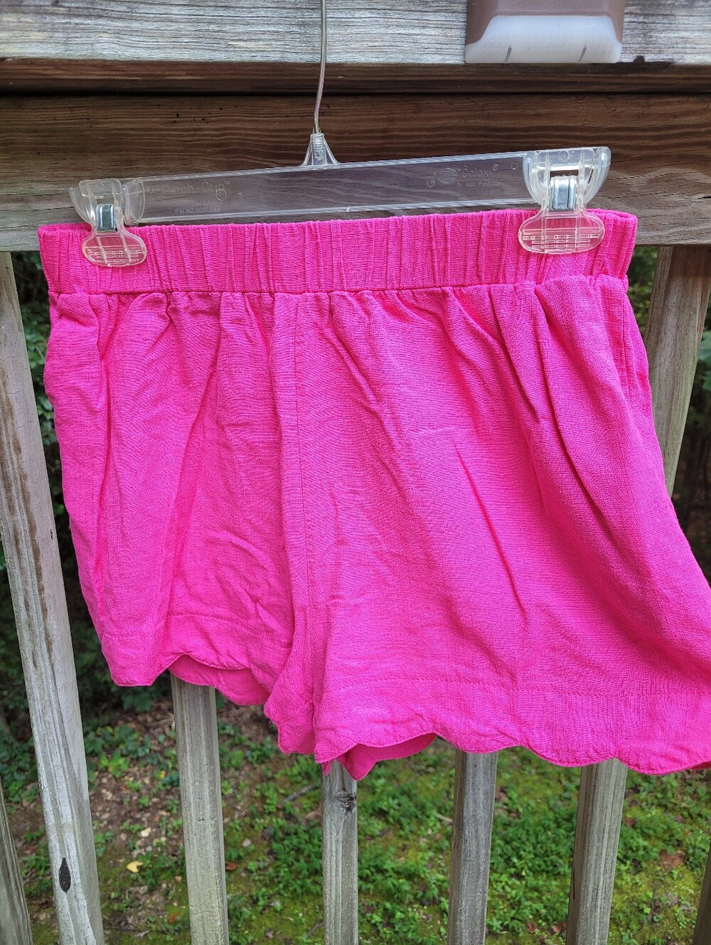 Women’s Umgee Pink Linen Elastic Waist Scalloped Edge Shorts Sz Small